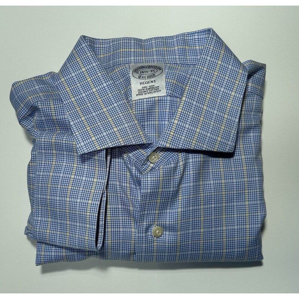 Brooks Brothers Regent Men’s Dress Shirt Size L Large 16.5/35 Blue Check Supima